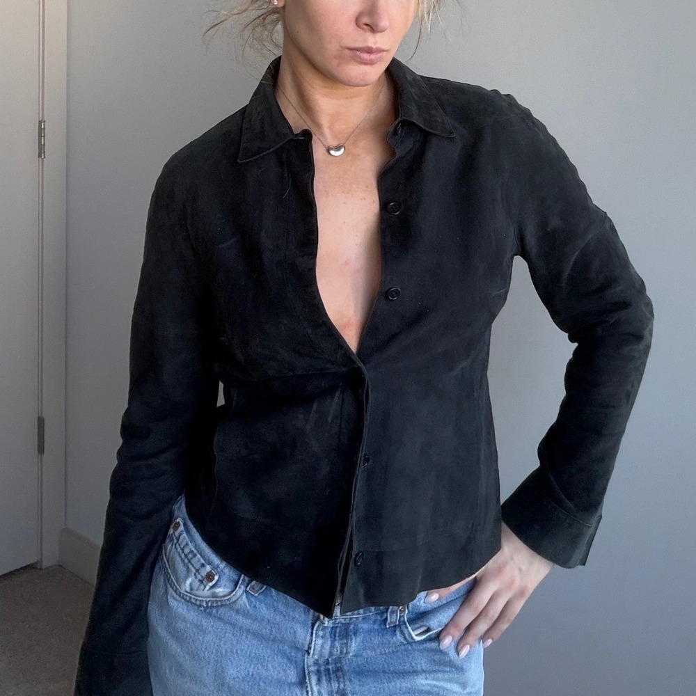 Vintage Y2K Lightweight Suede Genuine Leather Anne Klein Button Down Shirt